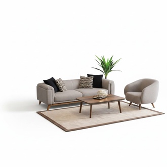 Living room set sofa 3-seater couch coffee table seating group textile beige