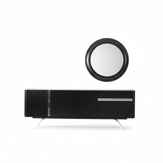 Living Room Sideboard Mirror Wood with Metal Style Black