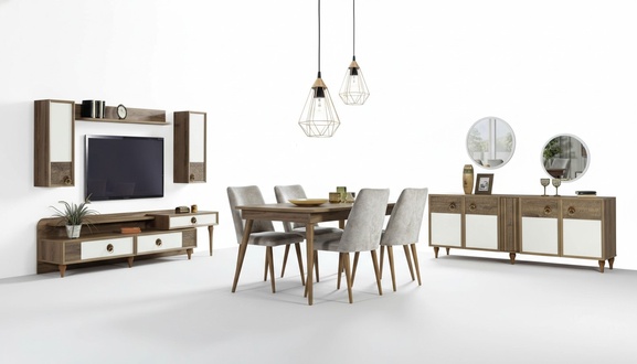 Living room sideboard with mirror set wood brown new modern luxury