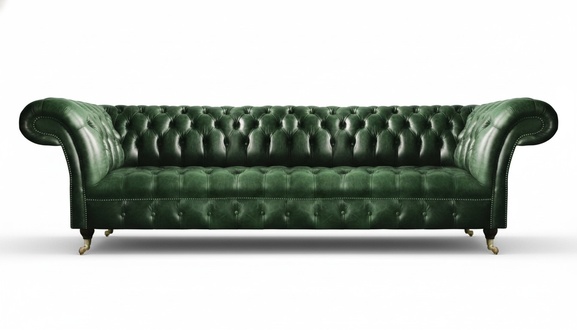 Living room sofa four-seater couch luxury leather upholstered furniture Chesterfield