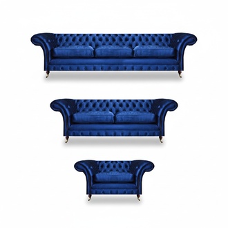 Living room sofa set 3-piece luxury modern complete seating furniture textile Chesterfield