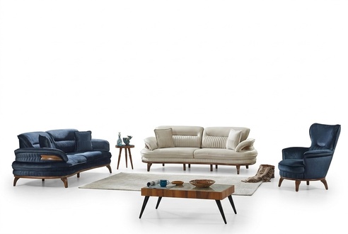Living room sofa set 3 pieces textile 2x sofas 3 seaters modern armchair luxury furniture