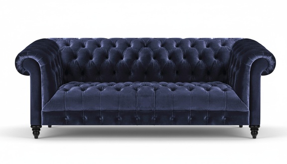 Living room sofa three-seater couch upholstered furniture blue textile Chesterfield