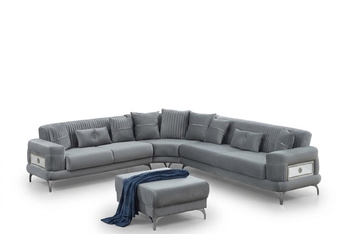 Living room sofa upholstered corner sofa L-shape fabric sofa gray couch corner