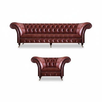 Living room sofa set 2-piece suite 3+1 seat upholstered furniture brown couches