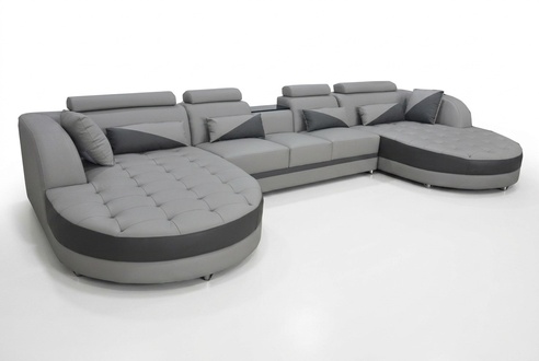 Sofa set with bed function, gray corner sofa U-shape, couch design, upholstered, USB, new.