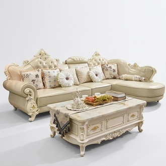 Living Room Sofa Corner Sofa L Shape Couch Furniture Leather Wood Sofa Chesterfield