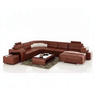 Living area couch upholstery corner set designer leather sofa big sofa new PISA