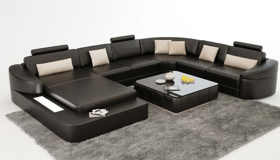 Living area couch upholstery corner set designer leather sofa big sofa LED USB