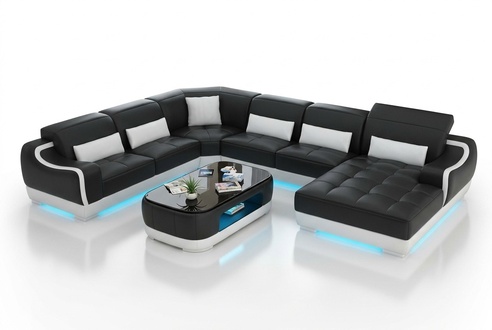 Living room leather sofa couch design set modern corner sofa U-shape + USB
