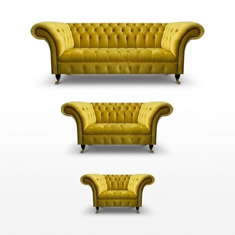 Living room yellow Chesterfield sofa set modern 3-piece upholstery set