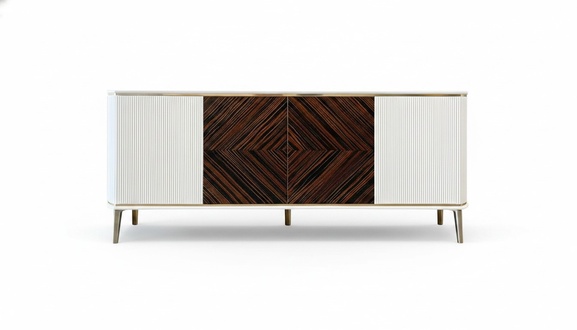 Lowboard living room TV stand rectangular wood white modern luxury new