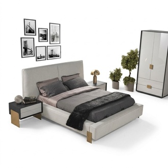 Luxury bedroom set designer double bed 2x bedside tables Stylish