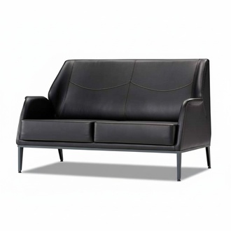 Luxury black leather couch designer upholstered furniture modern two-seater.