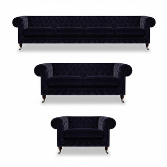 Luxurious Blue Chesterfield Couch Exclusive 4-Seater Upholstered Armchair