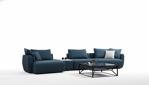 Luxury Blue Corner Sofa Modern L Shape Couch Living Room Upholstered Sofa