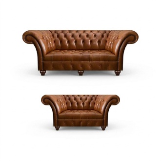 Luxurious brown leather sofa set designer seating furniture 3-seater couch