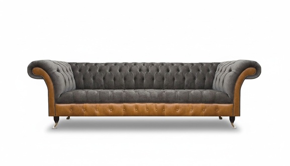 Luxury Chesterfield 4-Seater Designer Fabric Couch Sofa