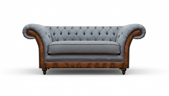 Luxurious Chesterfield Light Gray 2-Seater Upholstered Designer Seating Furniture