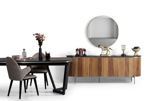Luxurious dining room set modern Consists of black sideboard and mirror