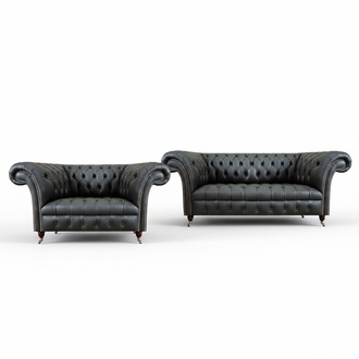Luxurious furniture Gray leather sofas 2x sofa upholstered furniture living room Chesterfield