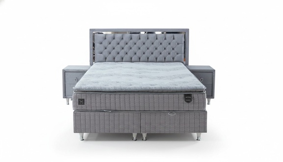 Luxurious gray bedroom set upholstered double bed 2x consoles 3pcs