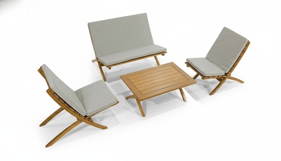 Luxury gray-brown garden furniture designer wooden coffee table 2x armchairs