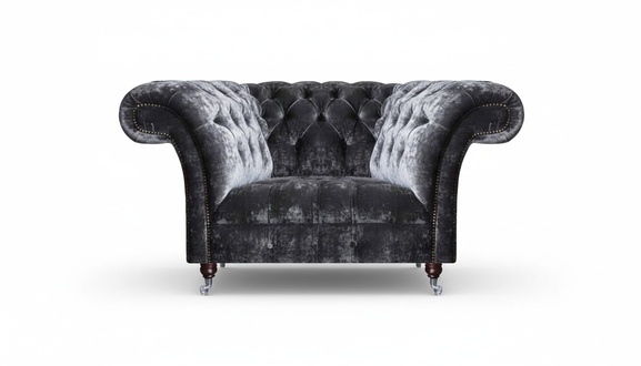 Luxurious Grey Chesterfield Armchair Noble Upholstery Living Room Single Seater