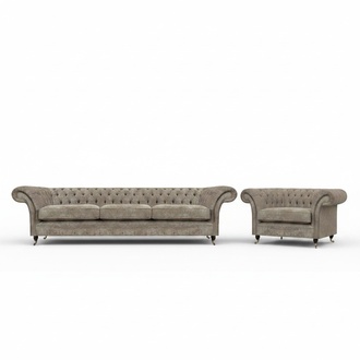 Luxurious Gray Chesterfield Sofa Modern Textile Armchair 2-piece Set