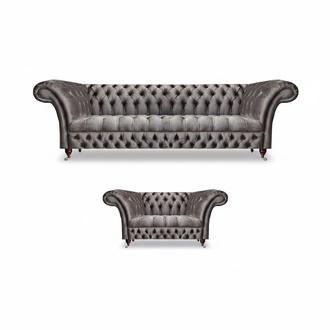 Luxury Gray Furniture Sofa Set 2-piece Sofa Suite Living Room Chesterfield