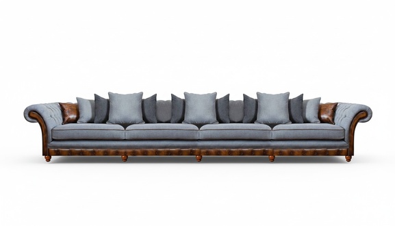 Luxury Gray Sofa 4 Seats Big Couch Modern Chesterfield Living Room