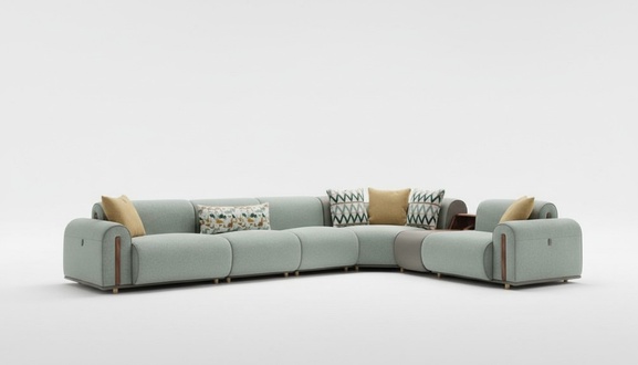 Luxurious green corner sofa living room leather couches designer seating furniture