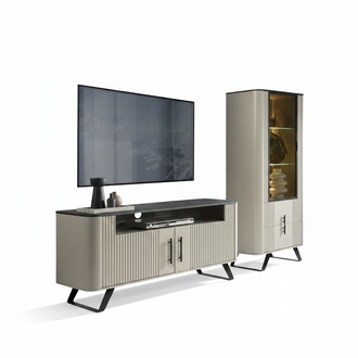 Luxurious modern TV lowboard + display cabinet living room set 2-piece wooden furniture