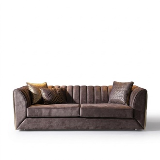 Luxury Taupe Three Seater Living Room Furniture Modern Couch Textile Sofas