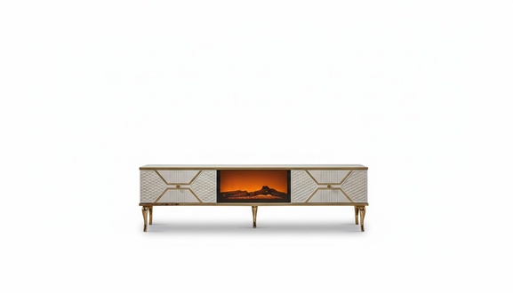 Luxurious TV sideboard white gold-coloured frame made of MDF metal white