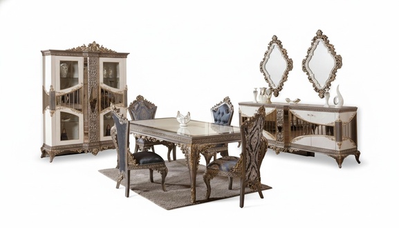 Luxury White Dining Room Set Dining Room Furniture Table Chairs Mirror