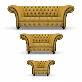 Luxurious Yellow Chesterfield Textile Sofas Three-Seater 2-Seater Armchair