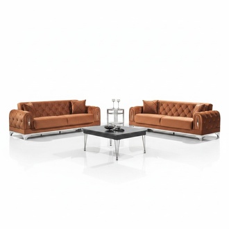 Luxury 2x Sofa Three-Seater Couch Chesterfield Living Room Brown Upholstered Furniture