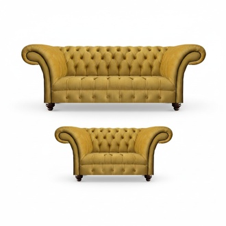 Luxury 2x Sofas Yellow New Modern Furniture Living Room Sofa Set Seat Chesterfield