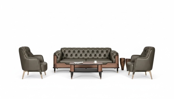 Luxury 3-seater sofa leather office set with 2 armchairs modern coffee table 4-piece new