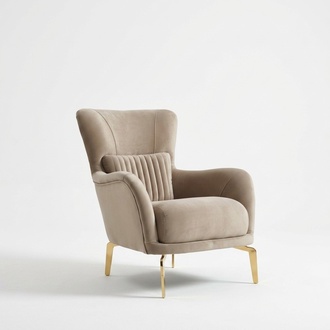 Luxury armchair upholstered chair living room single seat fabric beige seating furniture