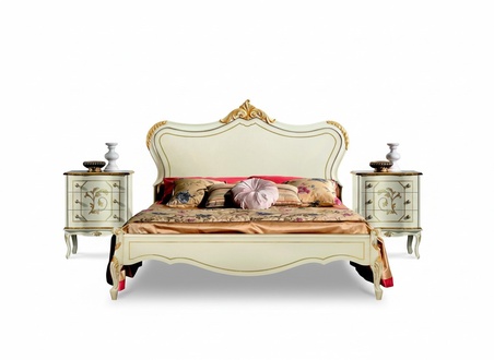 Luxury bed 160x195cm with wooden headboard and 2 bedside tables Italian furniture new