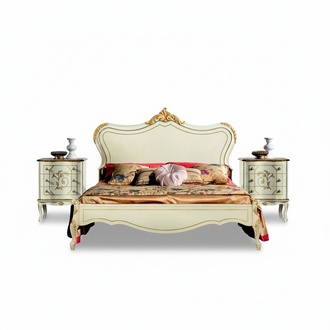 Luxury bed 180*195cm with wooden headboard and 2 bedside tables Italian furniture new