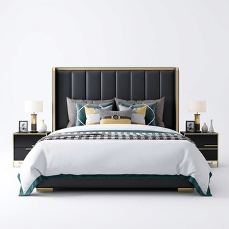 Luxury design massive marriage double bed in modern style made of real wooden frame