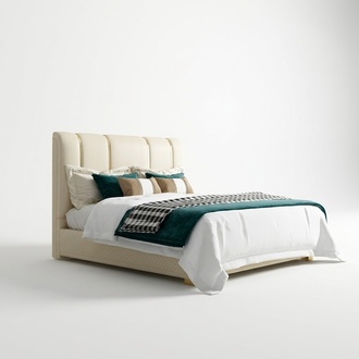 Luxury design leather double bed in modern style made of real wooden frame & stainless steel