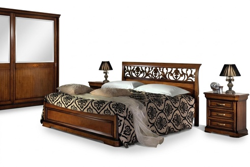 Luxury bed wood bedroom set beds 2x bedside table console side table 3 pieces