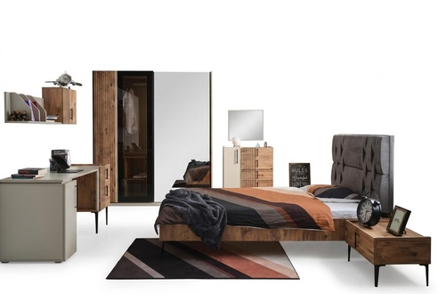 Luxury bedroom 7-piece bed bedside table wardrobe chest of drawers mirror