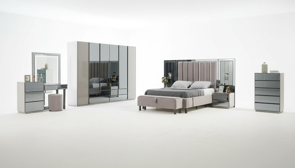 Luxury Bedroom 8pcs Set Complete Room Furniture Bed Nightstand Wardrobe New