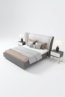 Luxury Bedroom 3-piece Set Bed 2x Bedside Table Classic Bedframe Stainless Steel New