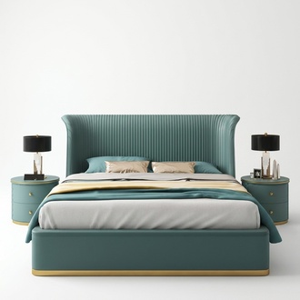 Luxury bedroom bed double bed textile wood leather upholstery beds